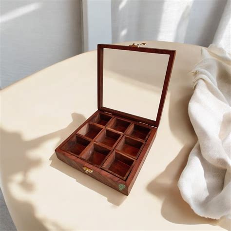 Sheesham Wood Multipurpose Box Condiment Set, Mukhvaas Box | 9 compart ...