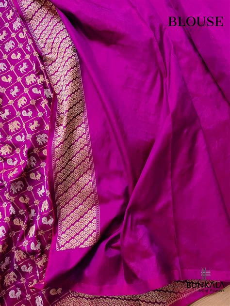 Purple Pure Katan Silk Handloom Sona Rupa Animal and Bird Design Banar ...