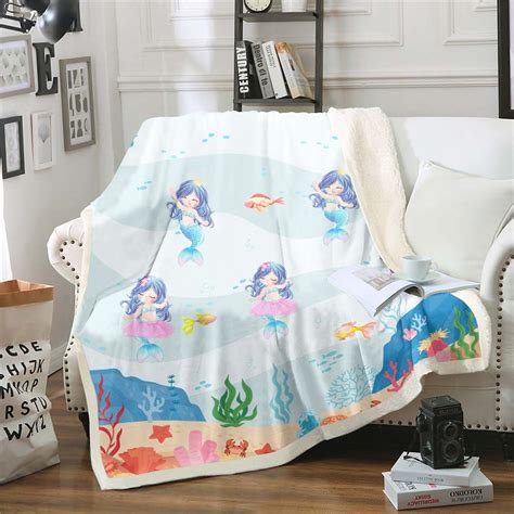YST Mermaid Queen Fleece Blanket for Girls Kids Little Mermaid Throw ...