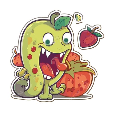 Cartoon Fruit Monster Eating Strawberries Vector Clipart, Temptation ...