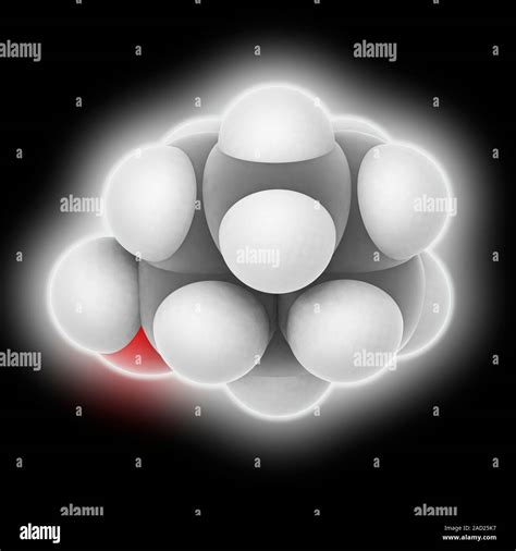 Cyclohexanol. Molecular model of the organic compound cyclohexanol (C6 ...