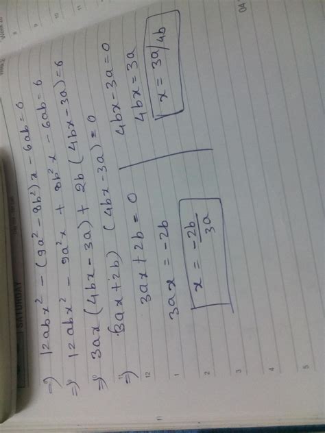 12abx 2 - (9a 2 -8b 2 )x - 6ab = 0 - Brainly.in
