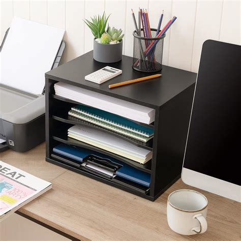 Buy FITUEYES Wood Desk Paper Organizer with 4 Tiers Storage, Desktop ...