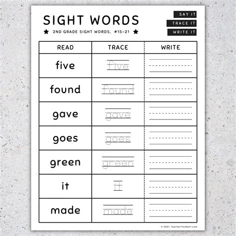 2nd Grade Sight Words: Read, Trace & Write Worksheets & Activities ...