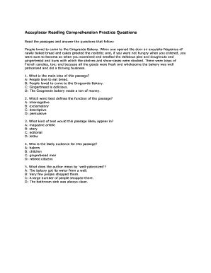 Accuplacer Reading Comprehension Practice Questions - Fill and Sign ...