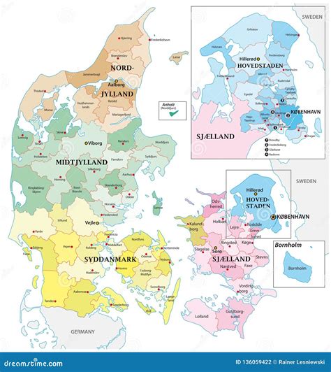 Administrative and Political Vector Outline Map of the Kingdom of Denmark Stock Vector ...