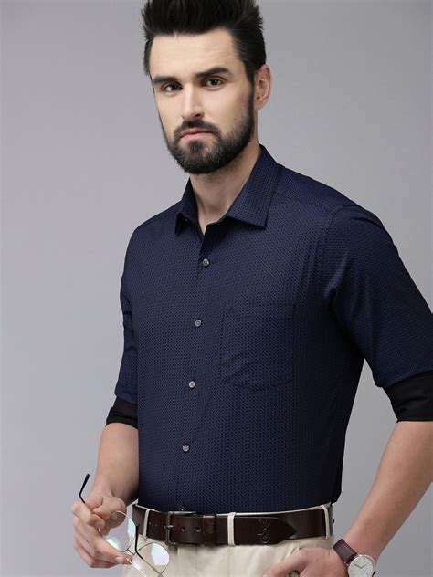 Arrow Men Navy Blue Pure Cotton Original Slim Fit Printed Formal Shirt ...