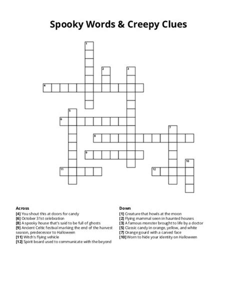 Spooky Words & Creepy Clues Crossword Puzzle