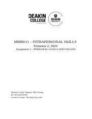 AS2.docx - MMM111 - INTRAPERSONAL SKILLS Trimester 2 2020 Assignment 2 ...