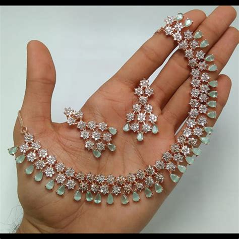 Kavita Art Rose Gold Plated American Diamond Necklace Set – JewelEMarket