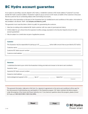 BC Hydro Account Guarantee Form - Blank Fillable Template | Fill Out ...