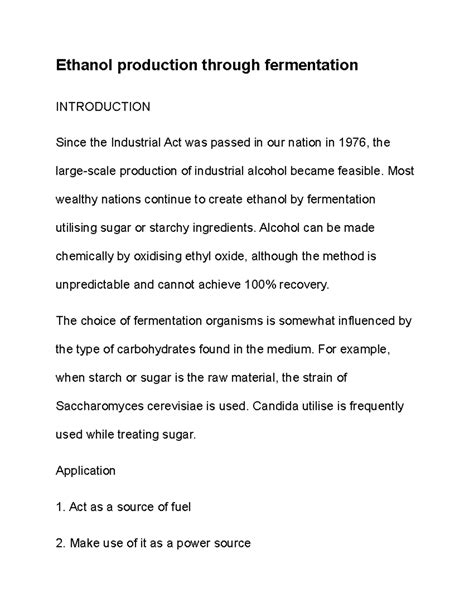 Ethanol production through fermentation - Ethanol production through ...