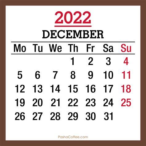 Printable Monthly Calendar December 2022