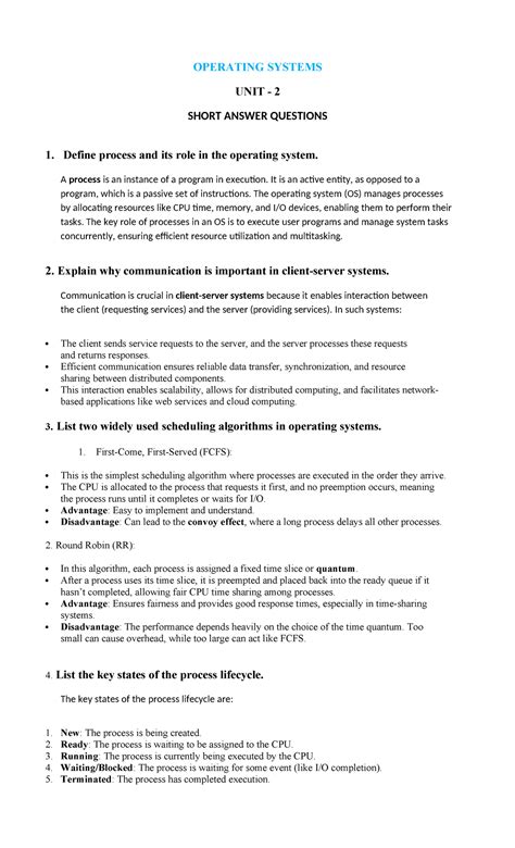 OS UNIT-II SHORT ANSWER & ESSAY QUESTIONS NOTES - Studocu