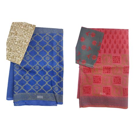 Buy C2 Women's Cotton With Silk Blend Chanderi Saree With Cotton Hand ...