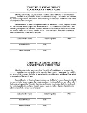 Forest Hills Locker Policy Waiver Form - Blank Fillable Template | Fill ...