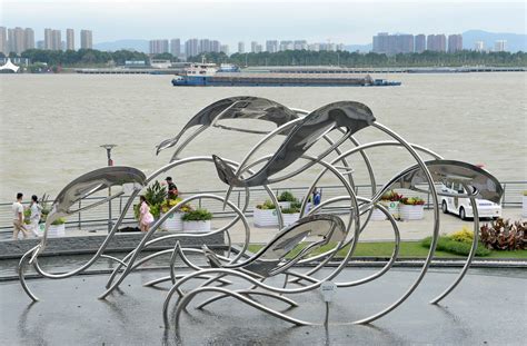“江豚逐浪” 艺术雕塑亮相江豚观赏地_江苏国际在线