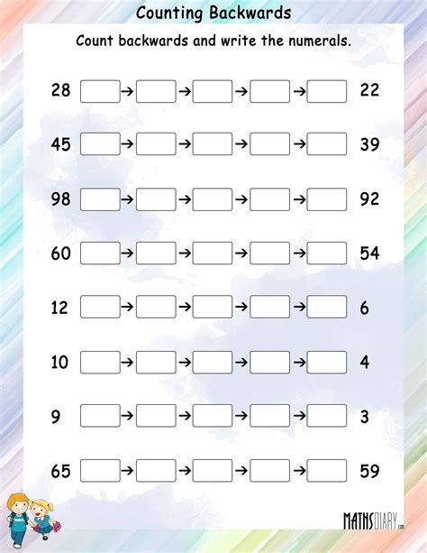 Backward Counting - Math Worksheets - MathsDiary.com