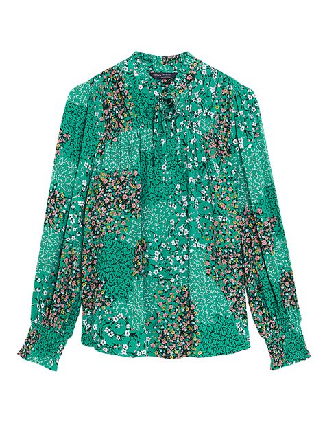 Buy Printed Tie Neck Long Sleeve Blouse at Marks & Spencer