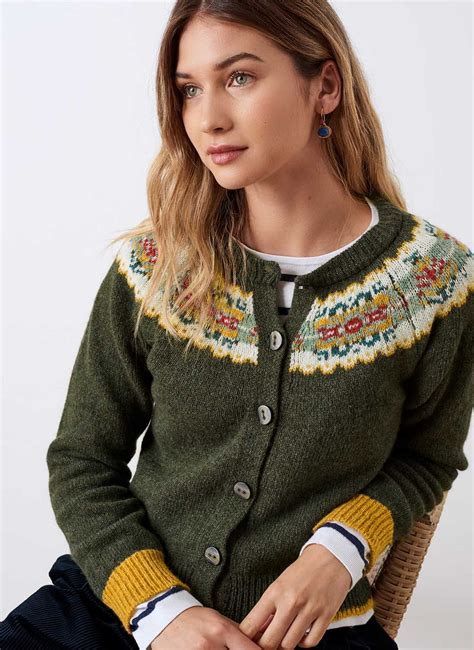 Moss Wool Fair Isle Yoke Cardigan | Women's Cardigans | Brora