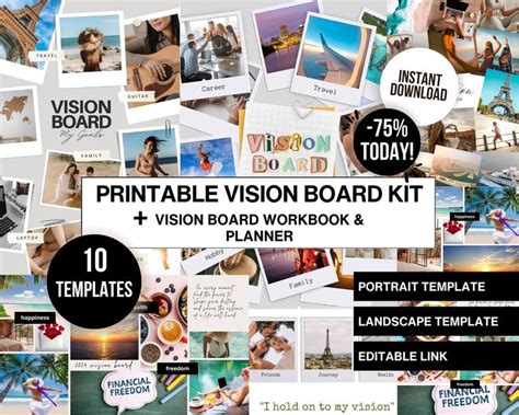 Printable Vision Board Kit, Printable Vision Board Template, Vision Board Printable, Vision ...