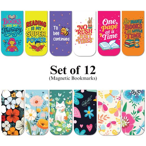Book Lovers & Cute Floral Magnetic Bookmarks (Set of 12) – OneOclock.in