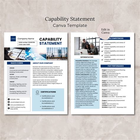 Capability Statement Canva Template Editable Capability Statement ...