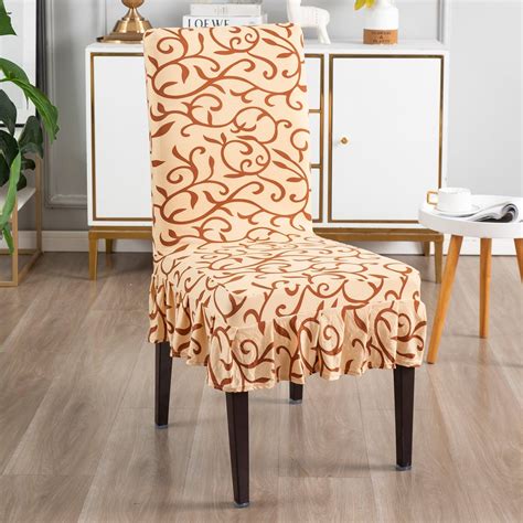 Elastic Stretchable Dining Chair Cover with Frill, Beige Vines – HOKIPO ...