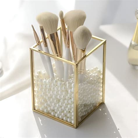 Handy Creations Size 4 Inch Glass Makeup Brush Holder With Metal and ...