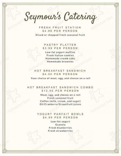 Menu at Seymours Cafe, Livingston, 567 S Livingston Ave