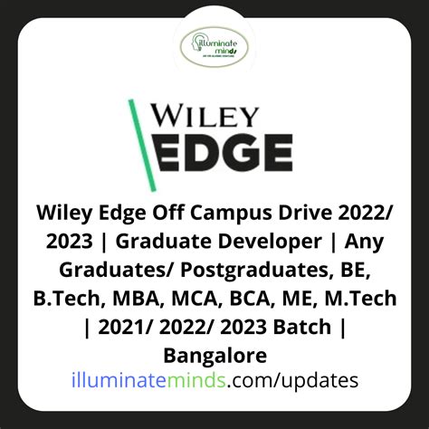 Wiley Edge Off Campus Drive 2022/ 2023 | Graduate Developer | Any ...