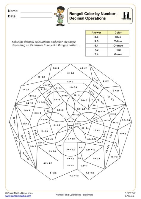 Rangoli Color by Number - Decimal Operations Worksheet | Printable PDF ...