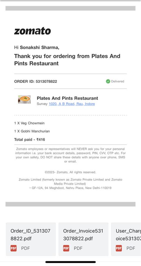 Zomato — Plates and pints double paid for same order