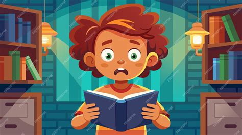 Premium Vector | Surprised child reading a book in a cozy library room