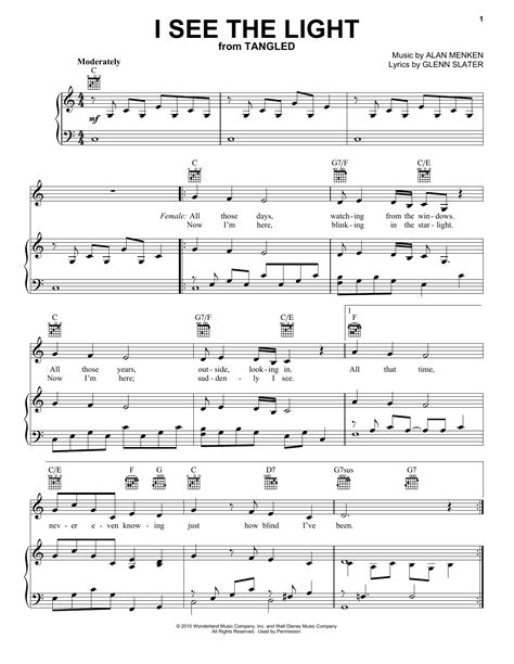 I See The Light sheet music by Mandy Moore (Piano, Vocal & Guitar (Right-Hand Melody) – 77203)