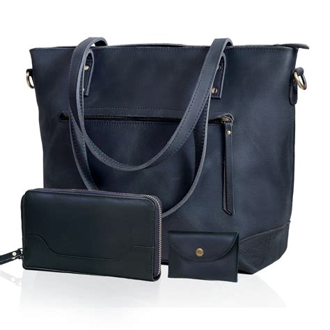 Navy Portland Leather Tote Bag | The Leather Farm