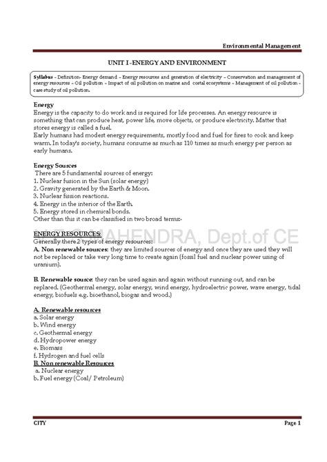 UNIT-1 ENVM - material - UNIT I -ENERGY AND ENVIRONMENT Syllabus ...
