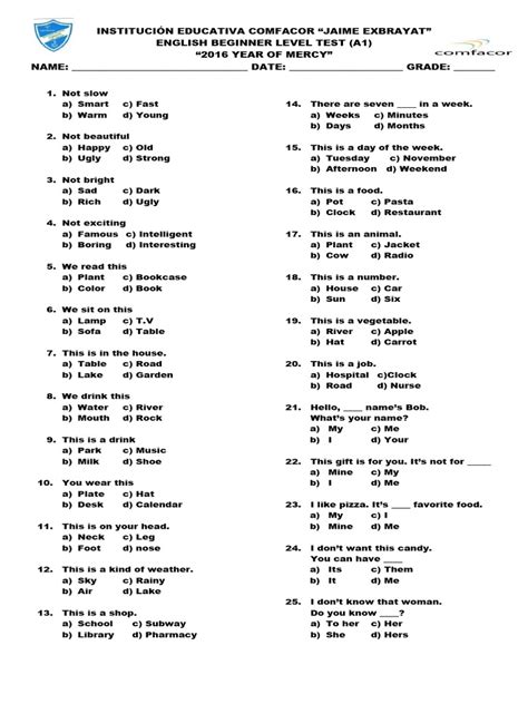 Basic English Test for Beginners 的图像结果