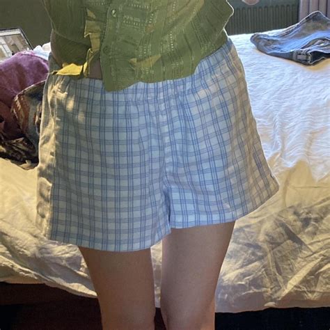 Blue and white plaid shorts from brandy Melville... - Depop