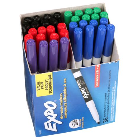 Expo Low Odor Dry Erase Markers, Fine Tip, Assorted Colors, 36 Count ...