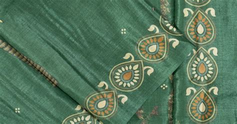 Tussar Printed Green Saree | Kankatala