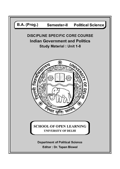 Indian Government and Politics: Study Material for B.A. (Prog.) PSC 101 ...