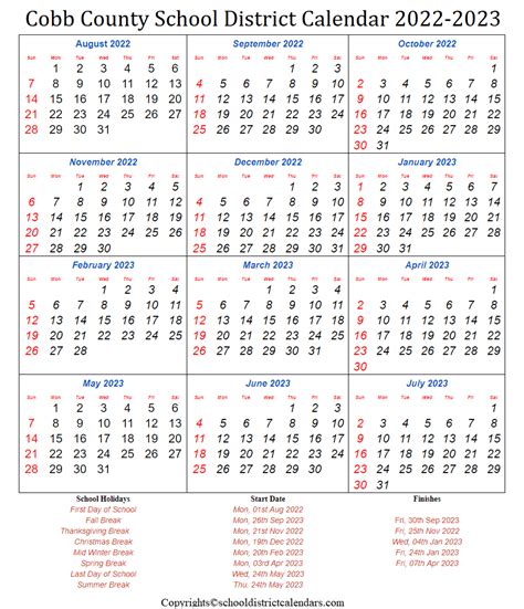 2023-23 Cobb County Calendar - CountyCalendars.net