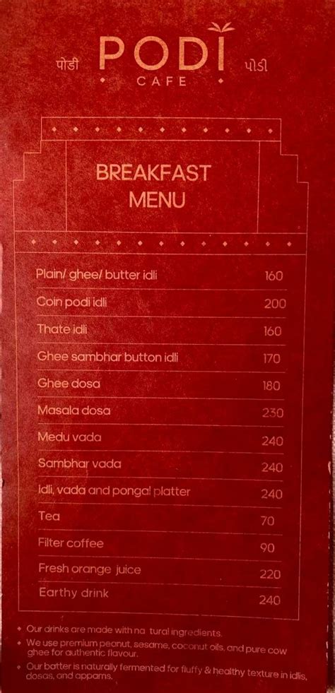 Menu at Podi Cafe, Surat