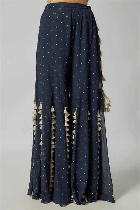 Navy Embroidered Back Tie-Up Choli With Sharara And Dupatta | The Mahal