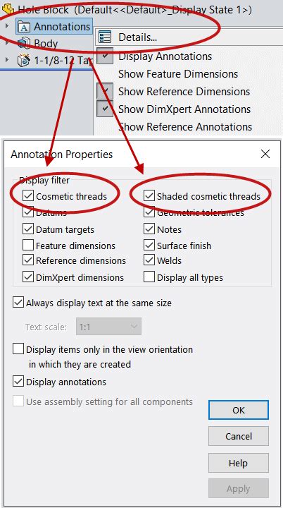 Add Cosmetic Thread SolidWorks 的图像结果
