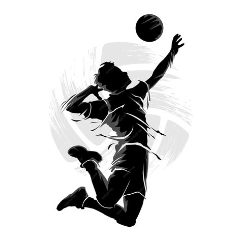 Abstract silhouette of male volleyball player jumping and hitting the ball | Premium Vector