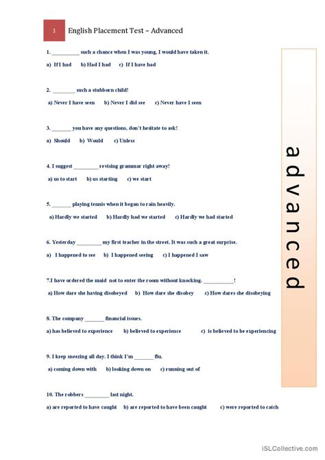 Placement test, advanced: English ESL worksheets pdf & doc