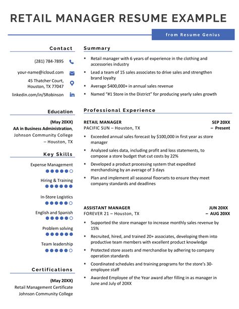 Retail Manager Resume (Examples & Writing Tips)
