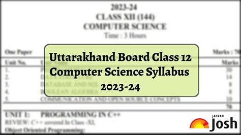Uttarakhand Board Class 12 Computer Science Syllabus 2023-24: Download ...